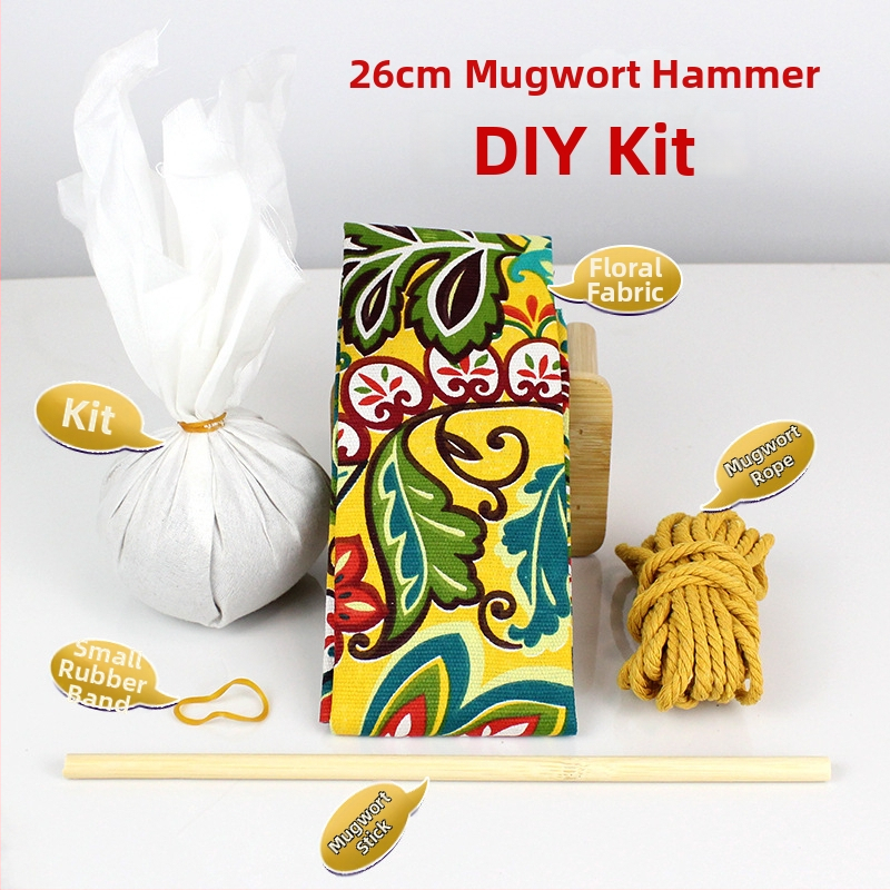 Mugwort kladivo – Ručne vyrobené DIY masážne kladivo so saténovým brokátovým materiálovým balíčkom (polovytvorený wellness kladivo)