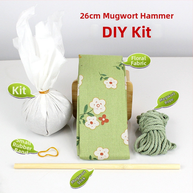 Mugwort kladivo – Ručne vyrobené DIY masážne kladivo so saténovým brokátovým materiálovým balíčkom (polovytvorený wellness kladivo)
