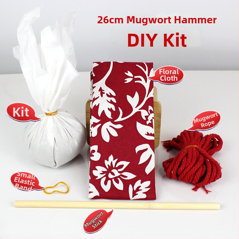 Mugwort kladivo – Ručne vyrobené DIY masážne kladivo so saténovým brokátovým materiálovým balíčkom (polovytvorený wellness kladivo)