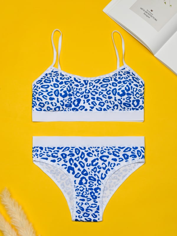 Set din bumbac cu sutien sport pentru fete, cupe fixe, 12–16 ani