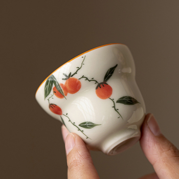 Ceașcă de ceai din ceramică, cu design persimmon, stil antic, pictură manuală, pentru uz casnic și băuturi alcoolice personale