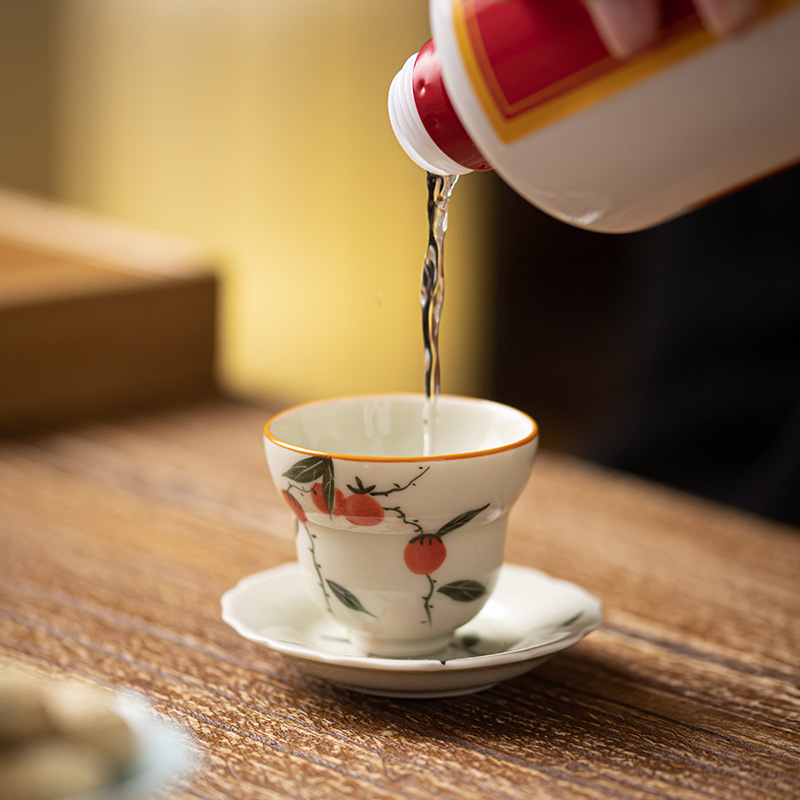 Ceașcă de ceai din ceramică, cu design persimmon, stil antic, pictură manuală, pentru uz casnic și băuturi alcoolice personale