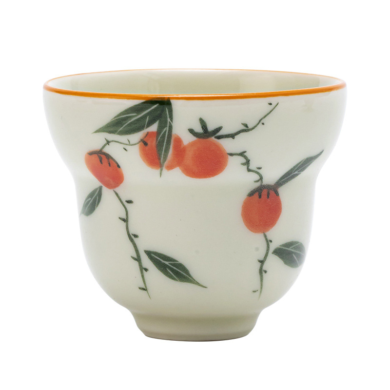 Ceașcă de ceai din ceramică, cu design persimmon, stil antic, pictură manuală, pentru uz casnic și băuturi alcoolice personale