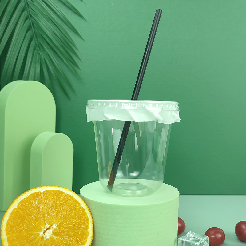 Pahar PET transparent, de unică folosință, în formă de U, diametrul 90 mm, capacitate 301–400 ml, pentru ceai cu lapte, cafea și băuturi reci, ambalare pentru take-out