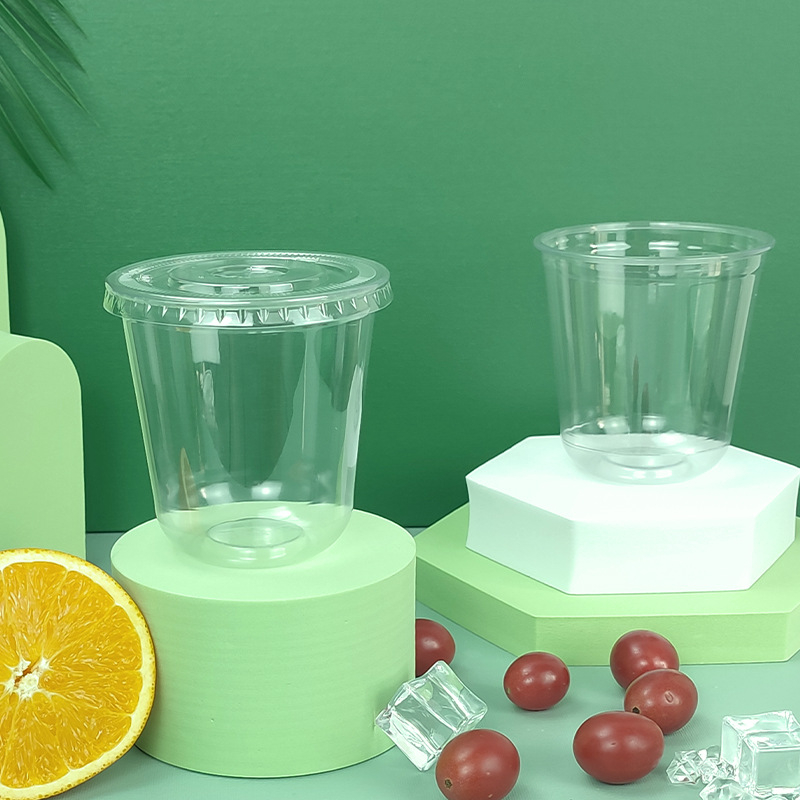Pahar PET transparent, de unică folosință, în formă de U, diametrul 90 mm, capacitate 301–400 ml, pentru ceai cu lapte, cafea și băuturi reci, ambalare pentru take-out