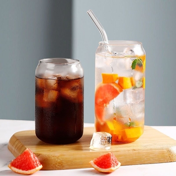 Pahar de sticlă borosilicată pentru băuturi reci, utilizare casnică, model glaciar, cu pai