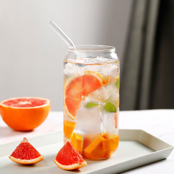 Pahar de sticlă borosilicată pentru băuturi reci, utilizare casnică, model glaciar, cu pai