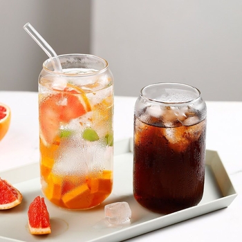 Pahar de sticlă borosilicată pentru băuturi reci, utilizare casnică, model glaciar, cu pai