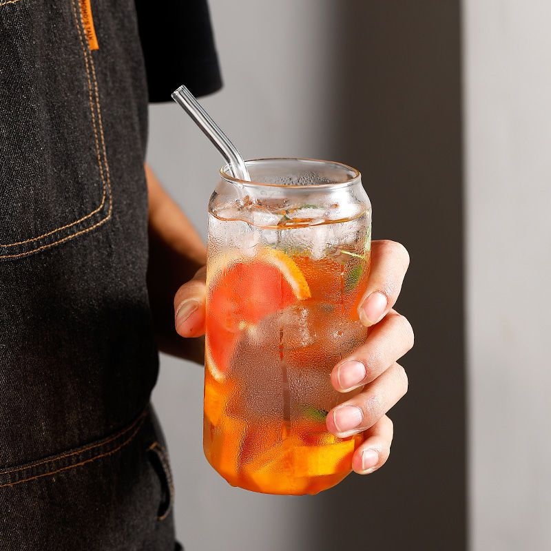 Pahar de sticlă borosilicată pentru băuturi reci, utilizare casnică, model glaciar, cu pai