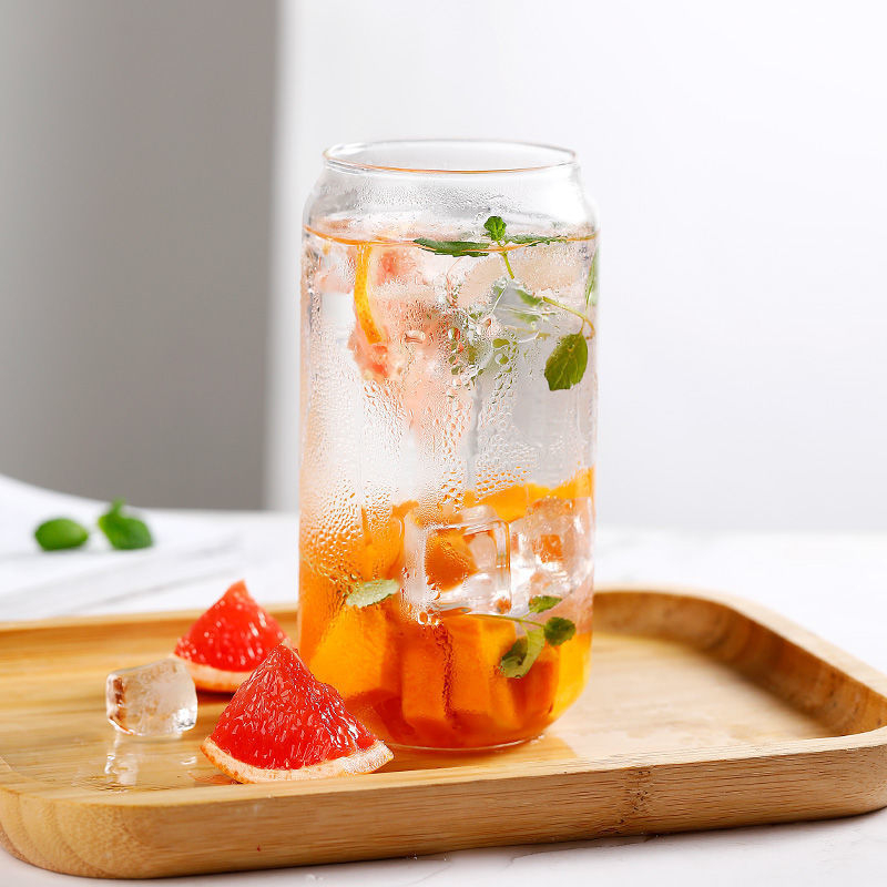 Pahar de sticlă borosilicată pentru băuturi reci, utilizare casnică, model glaciar, cu pai