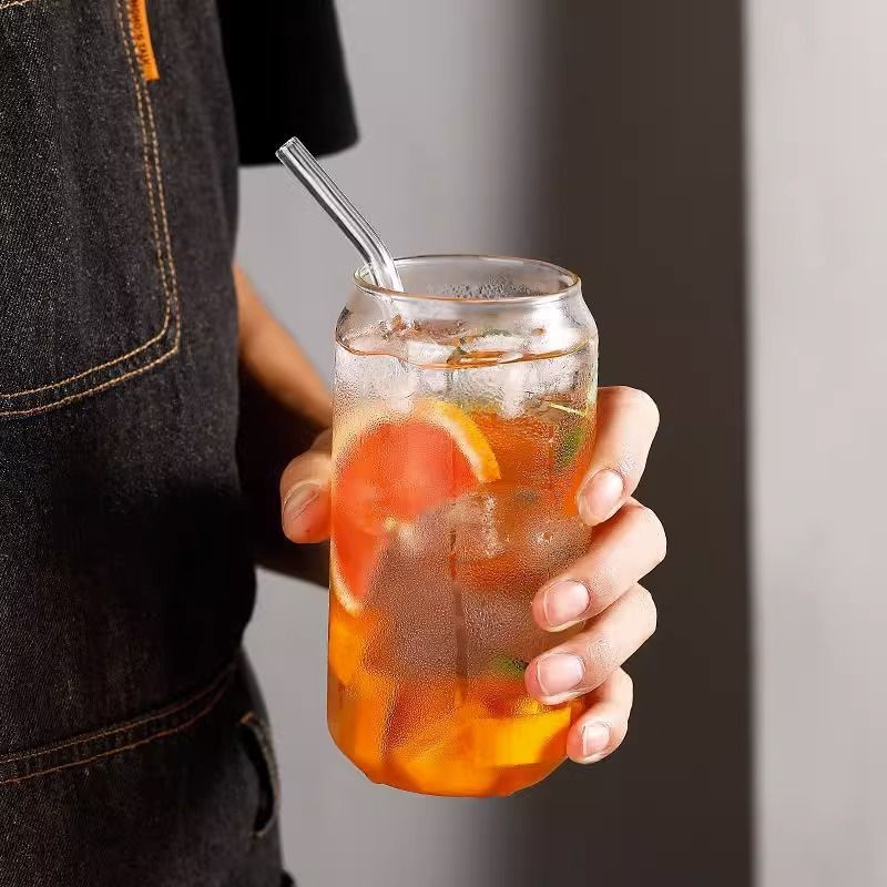 Pahar de sticlă borosilicată pentru băuturi reci, utilizare casnică, model glaciar, cu pai