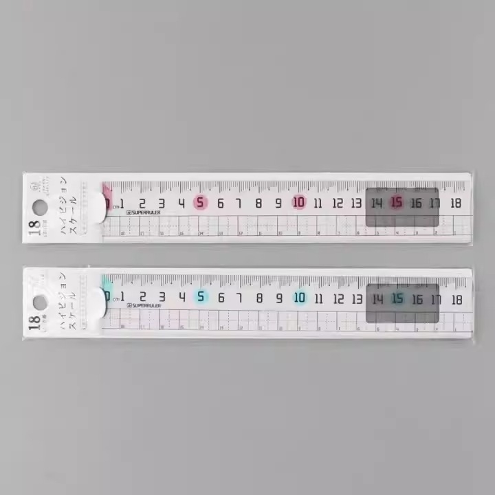 Haiwen HR-253 Prozirna 18 cm plastična ravnala s valovitim uzorkom, plavo-ružičasta – za učenike osnovne škole