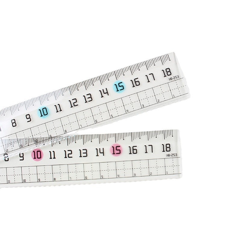 Haiwen HR-253 Prozirna 18 cm plastična ravnala s valovitim uzorkom, plavo-ružičasta – za učenike osnovne škole