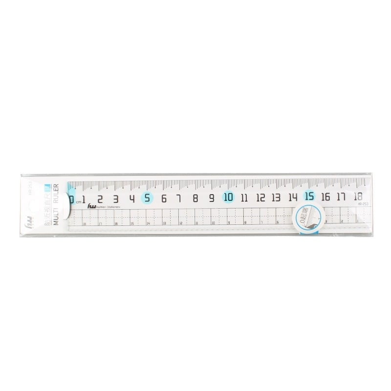 Haiwen HR-253 Prozirna 18 cm plastična ravnala s valovitim uzorkom, plavo-ružičasta – za učenike osnovne škole