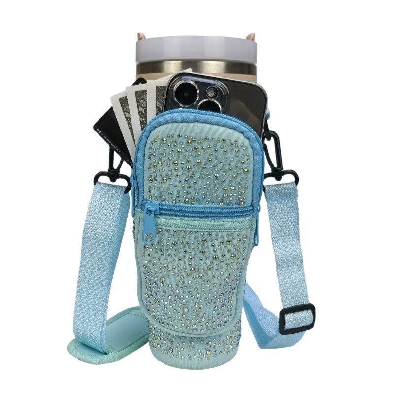 Husă diamantată pentru sticla de apă de 40 oz, cu izolație, curea reglabilă pentru mașină și geantă crossbody