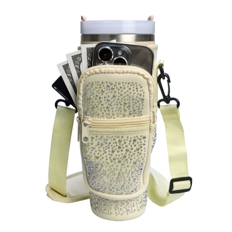 Husă diamantată pentru sticla de apă de 40 oz, cu izolație, curea reglabilă pentru mașină și geantă crossbody