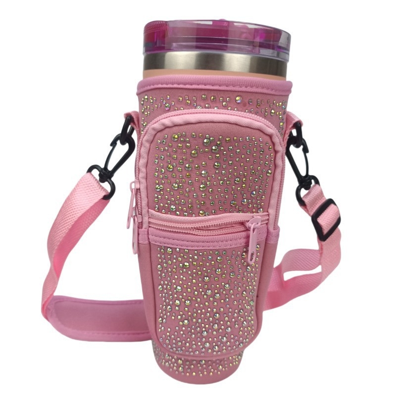 Husă diamantată pentru sticla de apă de 40 oz, cu izolație, curea reglabilă pentru mașină și geantă crossbody