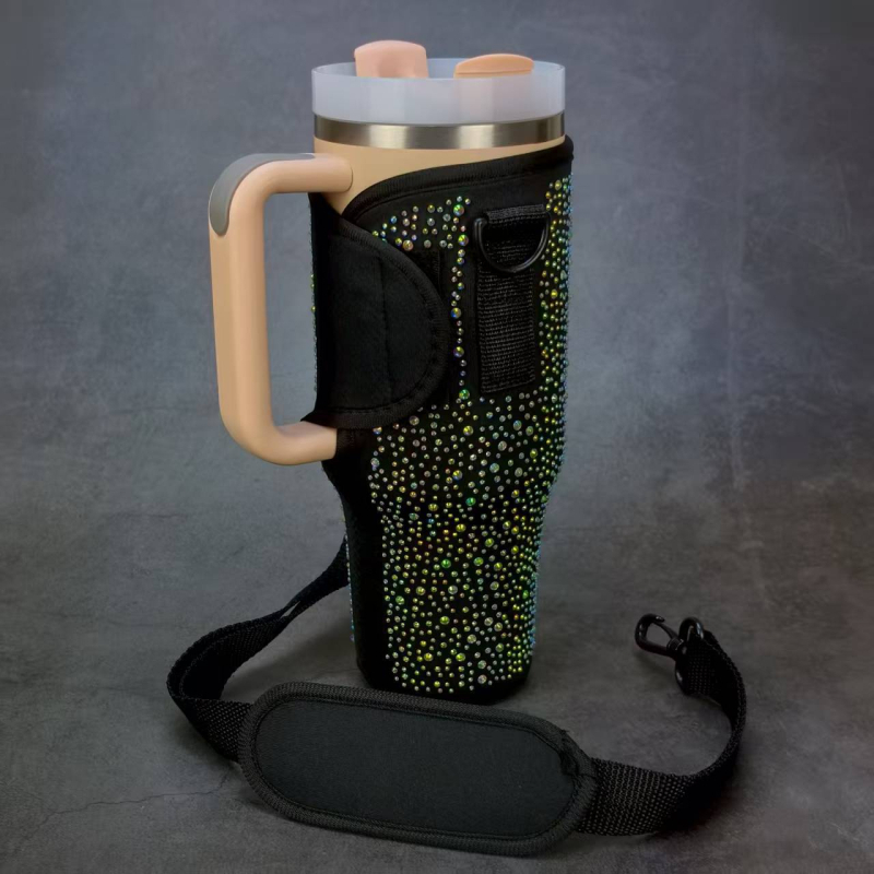 Husă diamantată pentru sticla de apă de 40 oz, cu izolație, curea reglabilă pentru mașină și geantă crossbody
