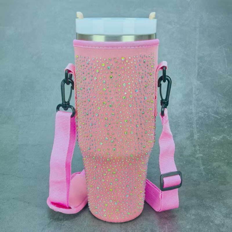 Husă diamantată pentru sticla de apă de 40 oz, cu izolație, curea reglabilă pentru mașină și geantă crossbody