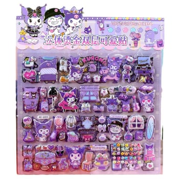 Jiubelle Autocolante pentru copii, 2 straturi, 3D – Kuromi, Melody, Sanrio, Capibara, Labubu, Autocolante cu bule