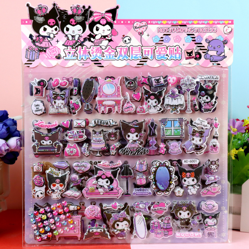 Jiubelle Autocolante pentru copii, 2 straturi, 3D – Kuromi, Melody, Sanrio, Capibara, Labubu, Autocolante cu bule