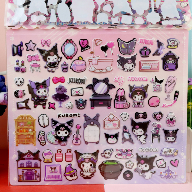 Jiubelle Autocolante pentru copii, 2 straturi, 3D – Kuromi, Melody, Sanrio, Capibara, Labubu, Autocolante cu bule