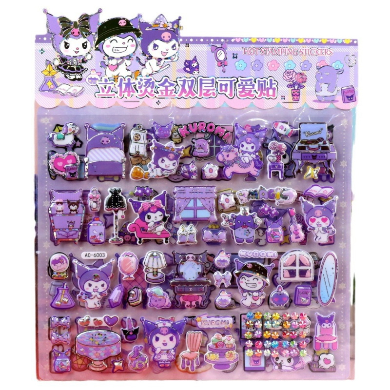 Jiubelle Autocolante pentru copii, 2 straturi, 3D – Kuromi, Melody, Sanrio, Capibara, Labubu, Autocolante cu bule