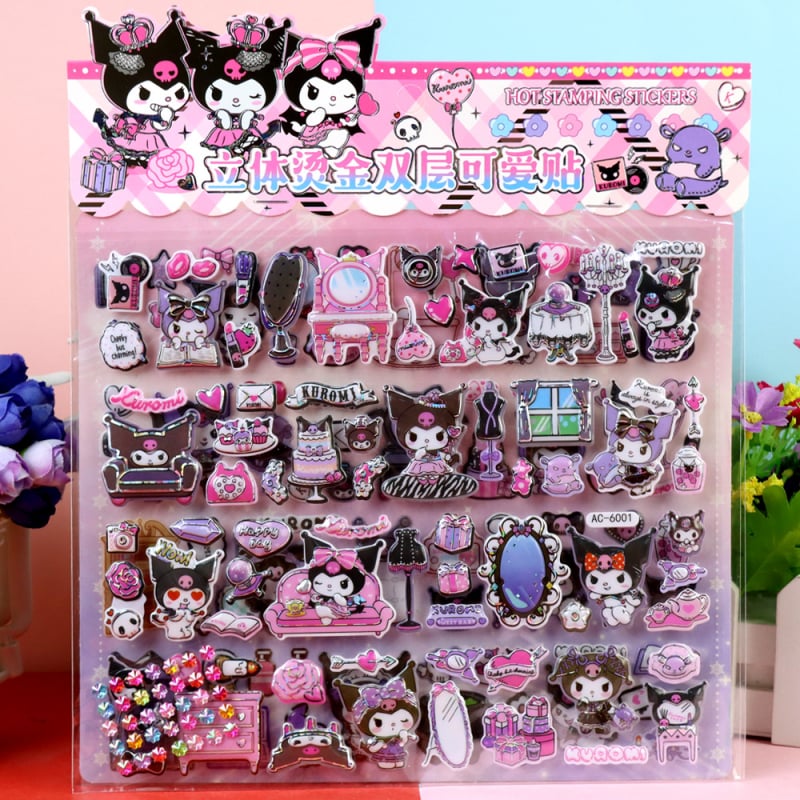 Jiubelle Autocolante pentru copii, 2 straturi, 3D – Kuromi, Melody, Sanrio, Capibara, Labubu, Autocolante cu bule