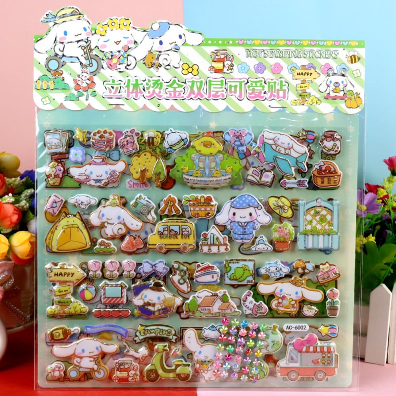 Jiubelle Autocolante pentru copii, 2 straturi, 3D – Kuromi, Melody, Sanrio, Capibara, Labubu, Autocolante cu bule