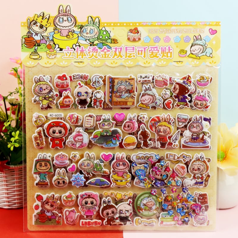 Jiubelle Autocolante pentru copii, 2 straturi, 3D – Kuromi, Melody, Sanrio, Capibara, Labubu, Autocolante cu bule