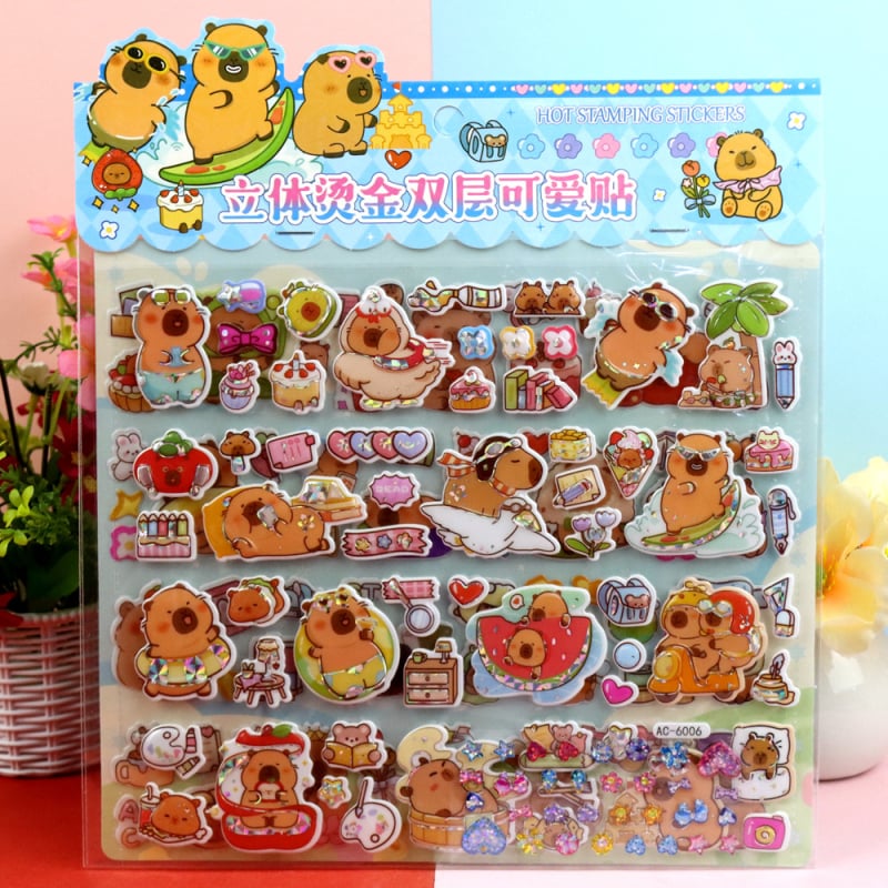 Jiubelle Autocolante pentru copii, 2 straturi, 3D – Kuromi, Melody, Sanrio, Capibara, Labubu, Autocolante cu bule