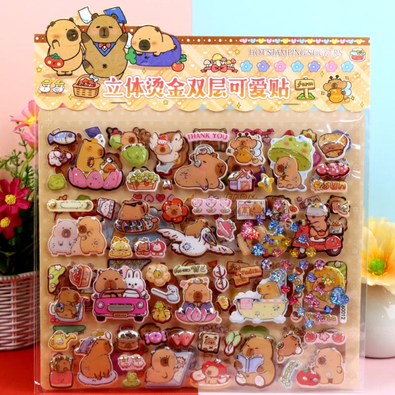 Jiubelle Autocolante pentru copii, 2 straturi, 3D – Kuromi, Melody, Sanrio, Capibara, Labubu, Autocolante cu bule