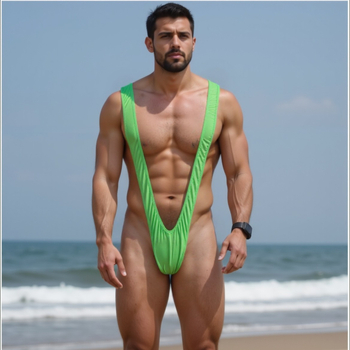 Férfiaknak szexi fehérnemű: V‑formájú pántos egyrészes bodysuit, rugalmas, thong stílus