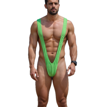 Férfiaknak szexi fehérnemű: V‑formájú pántos egyrészes bodysuit, rugalmas, thong stílus