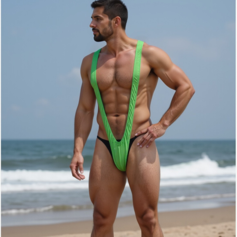 Férfiaknak szexi fehérnemű: V‑formájú pántos egyrészes bodysuit, rugalmas, thong stílus