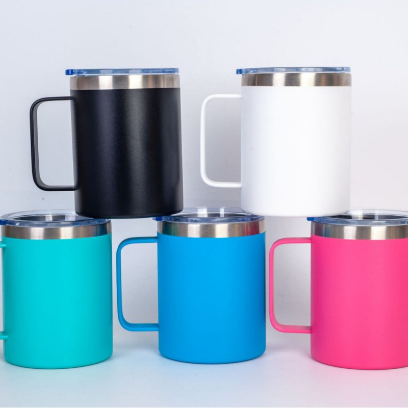 Cana de călătorie din oțel inoxidabil cu mâner, 12 oz, izolație vacuum cu pereți dubli pentru cafea de birou