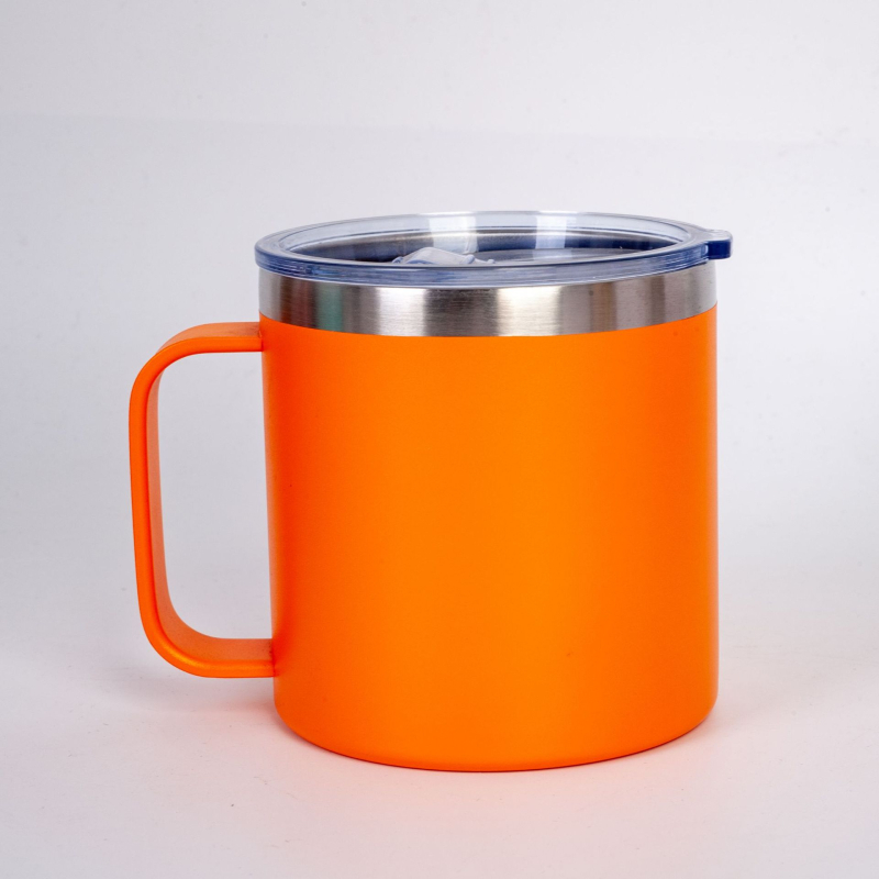 Cana de călătorie din oțel inoxidabil cu mâner, 12 oz, izolație vacuum cu pereți dubli pentru cafea de birou
