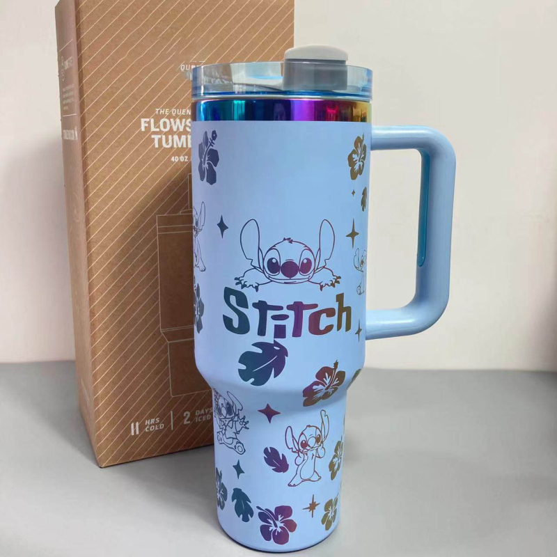 Cana pentru mașină de 40 oz din oțel inoxidabil 304, cu pai, portabilă, termos cu izolație în vid, cu mâner