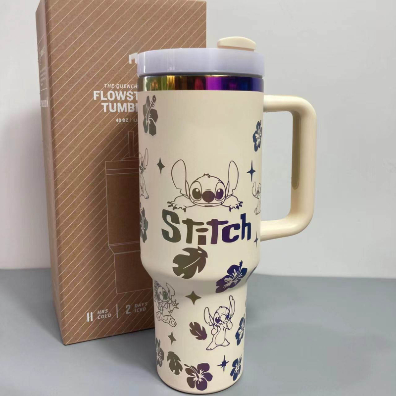 Cana pentru mașină de 40 oz din oțel inoxidabil 304, cu pai, portabilă, termos cu izolație în vid, cu mâner