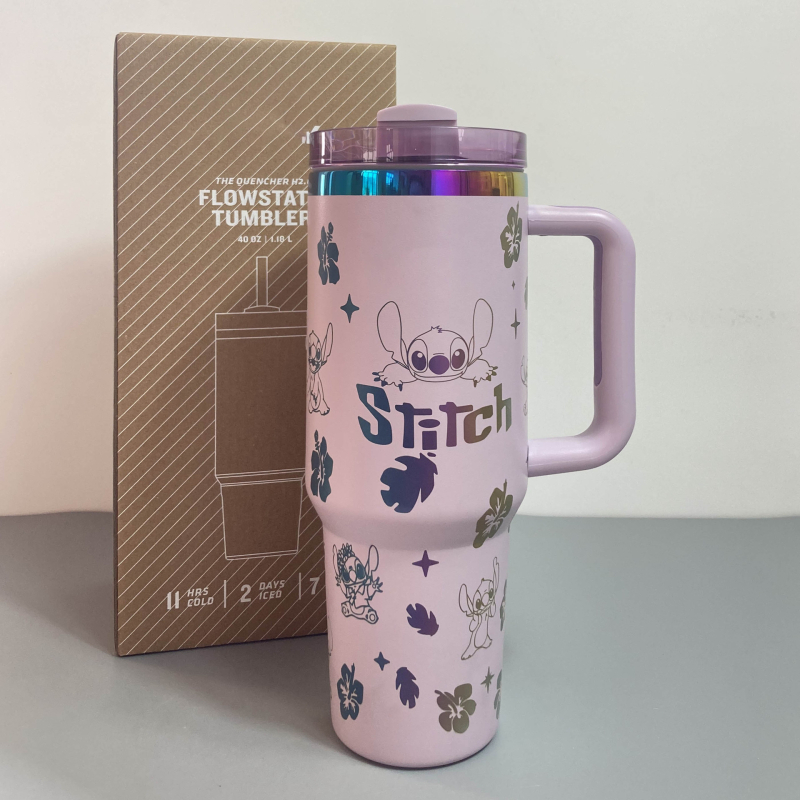 Cana pentru mașină de 40 oz din oțel inoxidabil 304, cu pai, portabilă, termos cu izolație în vid, cu mâner