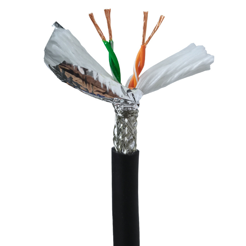 Cat5/Cat6/Cat7 двойно екраниран индустриален Ethernet кабел за машини, устойчив на смущения, маслоустойчив, устойчив на огъване, гъвкав драг чейн