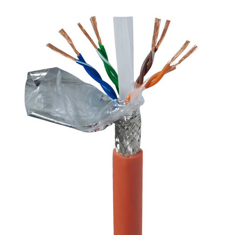 Cat5/Cat6/Cat7 двойно екраниран индустриален Ethernet кабел за машини, устойчив на смущения, маслоустойчив, устойчив на огъване, гъвкав драг чейн