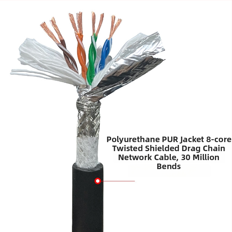 Cat5/Cat6/Cat7 dvojito tienený priemyselný Ethernet kábel pre strojné zariadenia, odolný voči rušeniu, olejovzdorný, ohybovzdorný, flexibilný ťahací reťaz