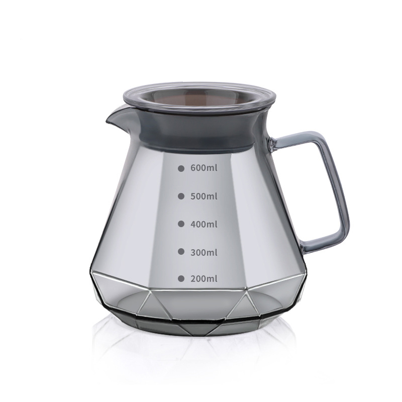 Cană de cafea pour-over cu model diamant obsidian în nor, sticlă rezistentă la temperatură, cu scară de măsurare