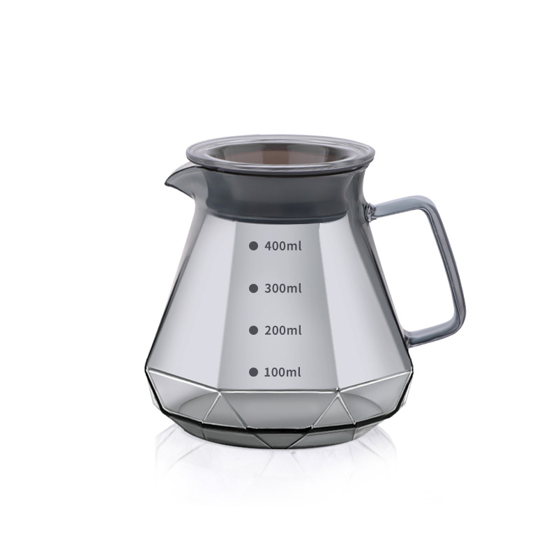 Cană de cafea pour-over cu model diamant obsidian în nor, sticlă rezistentă la temperatură, cu scară de măsurare