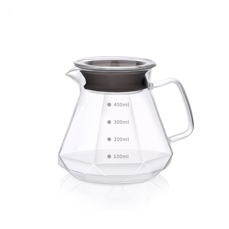 Cană de cafea pour-over cu model diamant obsidian în nor, sticlă rezistentă la temperatură, cu scară de măsurare