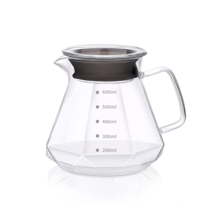 Cană de cafea pour-over cu model diamant obsidian în nor, sticlă rezistentă la temperatură, cu scară de măsurare