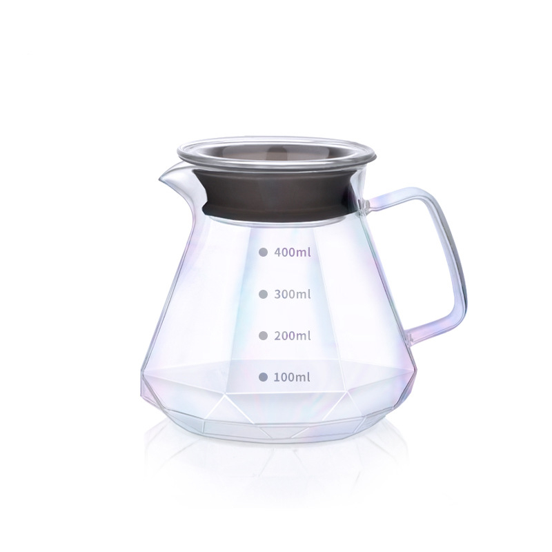 Cană de cafea pour-over cu model diamant obsidian în nor, sticlă rezistentă la temperatură, cu scară de măsurare
