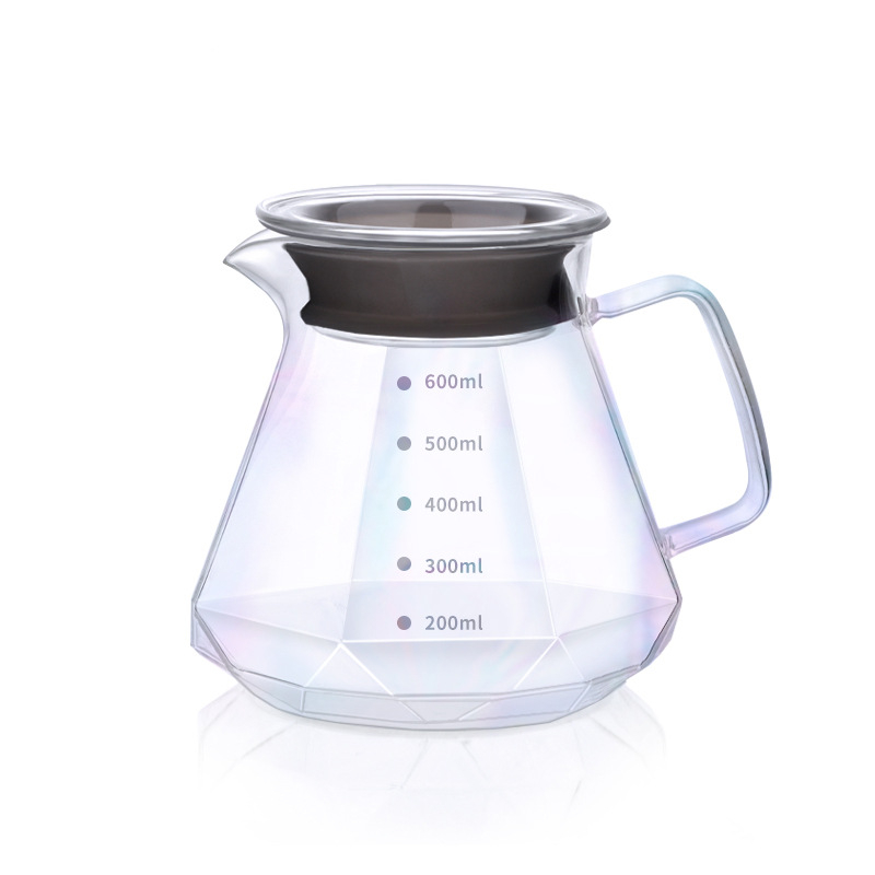 Cană de cafea pour-over cu model diamant obsidian în nor, sticlă rezistentă la temperatură, cu scară de măsurare
