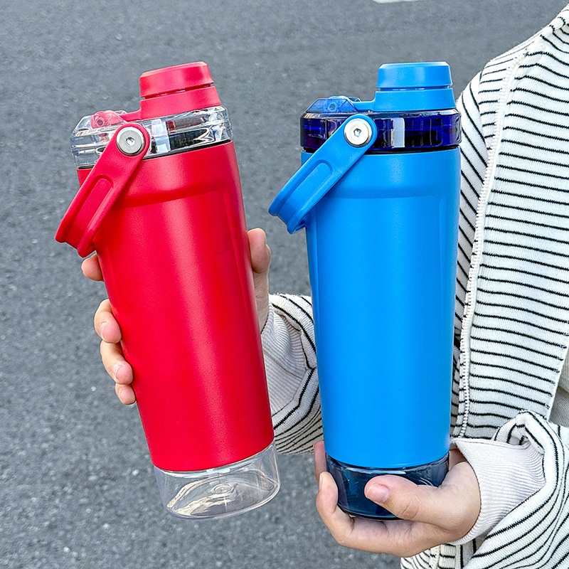 Cana termos cu capacitate mare cu shaker, sticlă de apă cu proteine pentru sport în aer liber, portabilă, compatibilă cu autoturismul